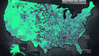 Map shows where UFO sightings are seen the most in the USA